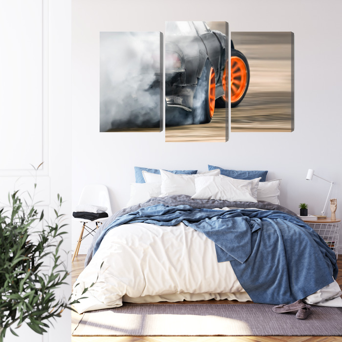 Drift and Tire Smoke - Triptych Canvas Wall Art - Image 4