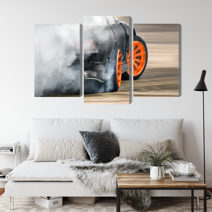 Drift and Tire Smoke - Triptych Canvas Wall Art - Image 5