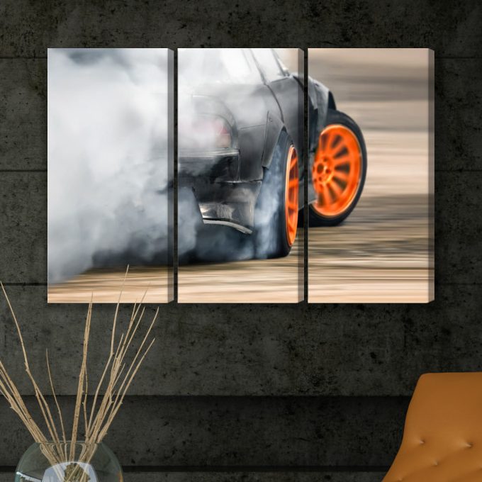 Drift Smoke on Track – Triptych Canvas Wall Art