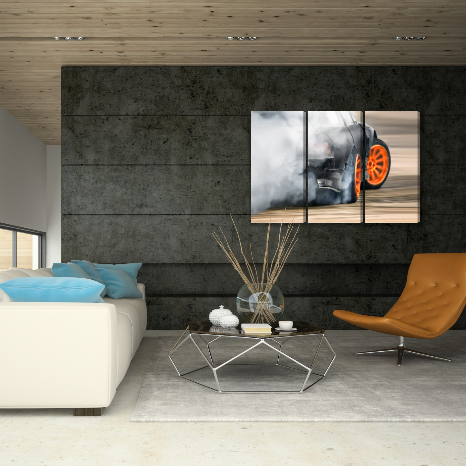Drift Smoke on Track – Triptych Canvas Wall Art - Image 3