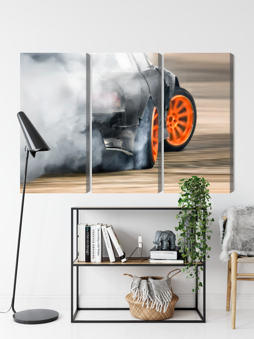 Drift Smoke on Track – Triptych Canvas Wall Art - Image 8
