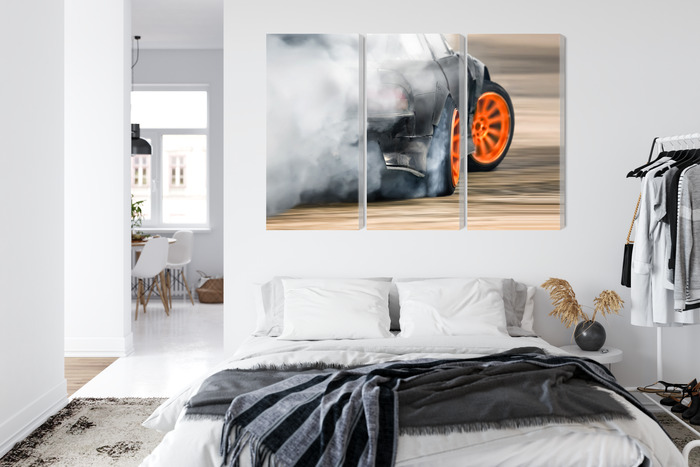 Drift Smoke on Track – Triptych Canvas Wall Art - Image 6