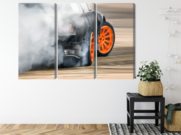 Drift Smoke on Track – Triptych Canvas Wall Art - Image 7