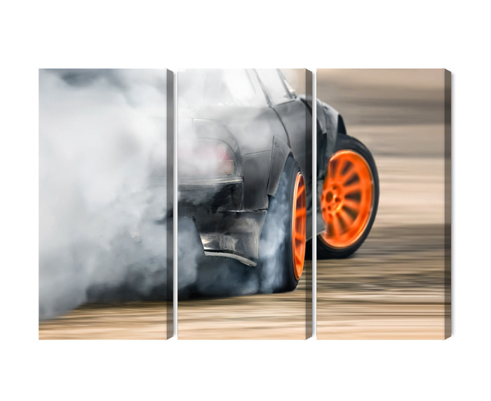 Drift Smoke on Track – Triptych Canvas Wall Art - Image 2