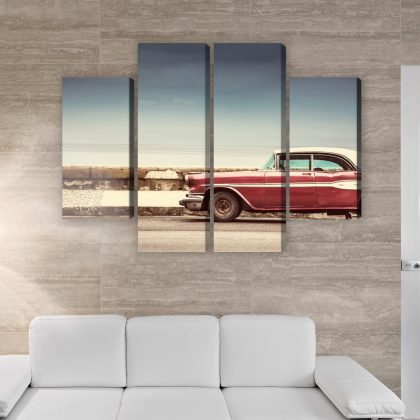 Classic Car by the Sea - 4-Panel Canvas Wall Art