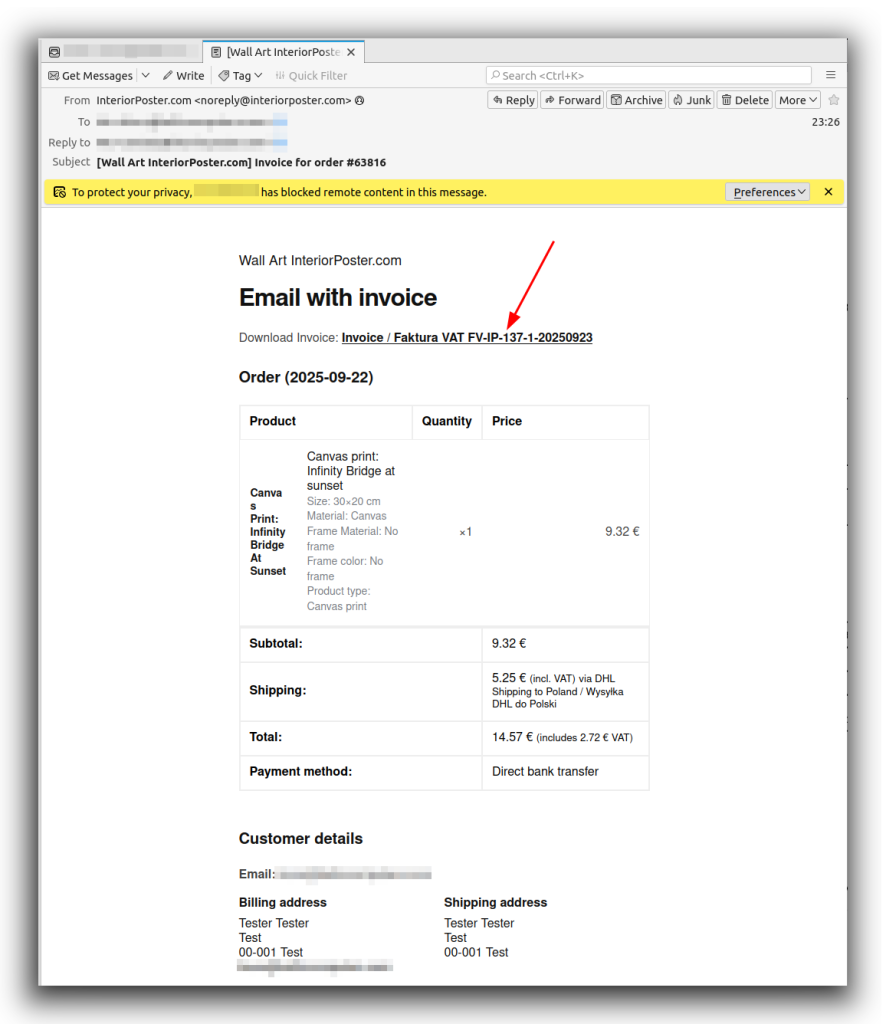 Invoice mail example