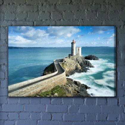 Canvas wall art: Path to the lighthouse – turquoise sea and blue sky