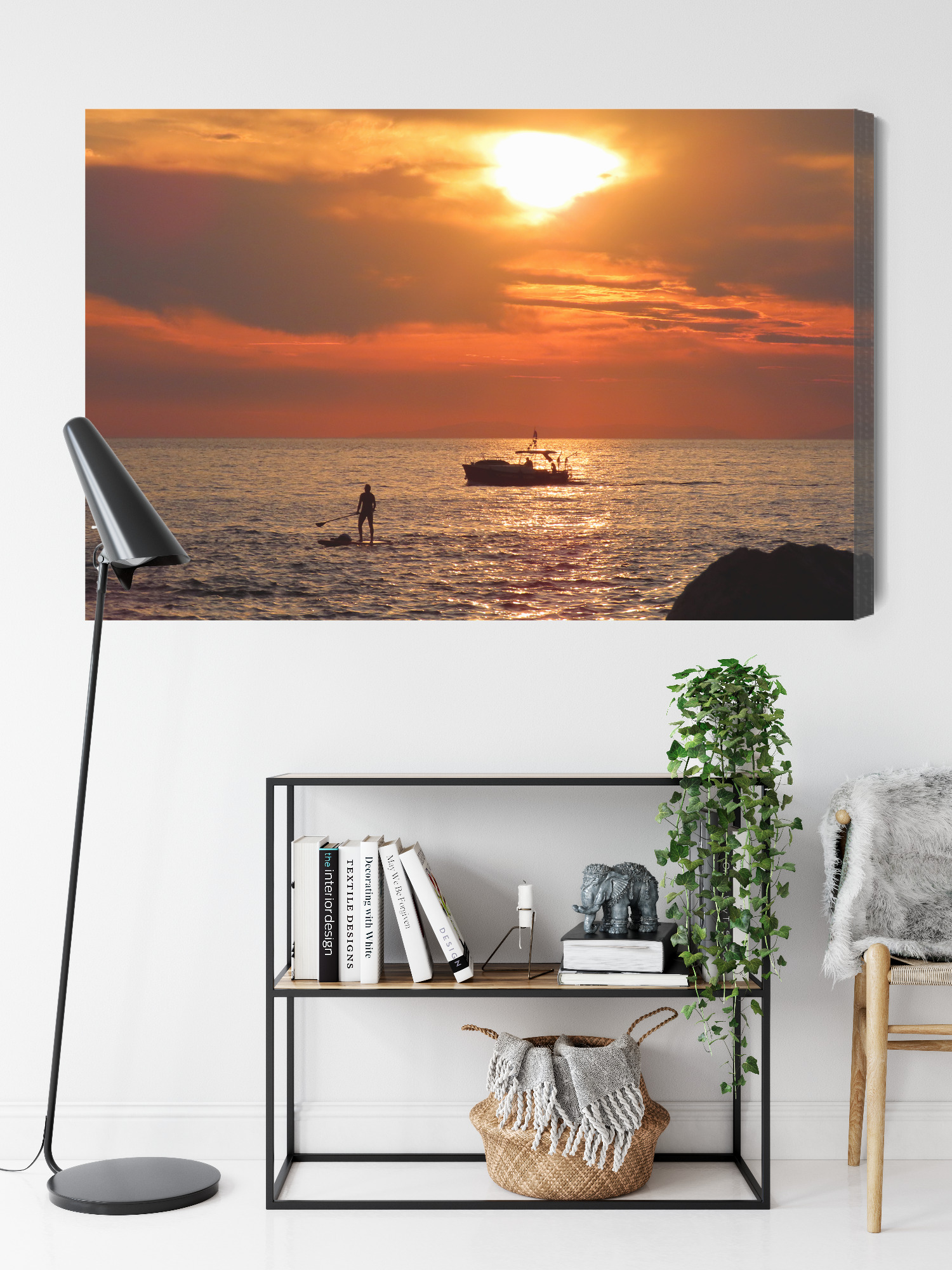 Modern Canvas Print: Paddleboard & Boat at Sunset – for living room & bedroom - Image 11