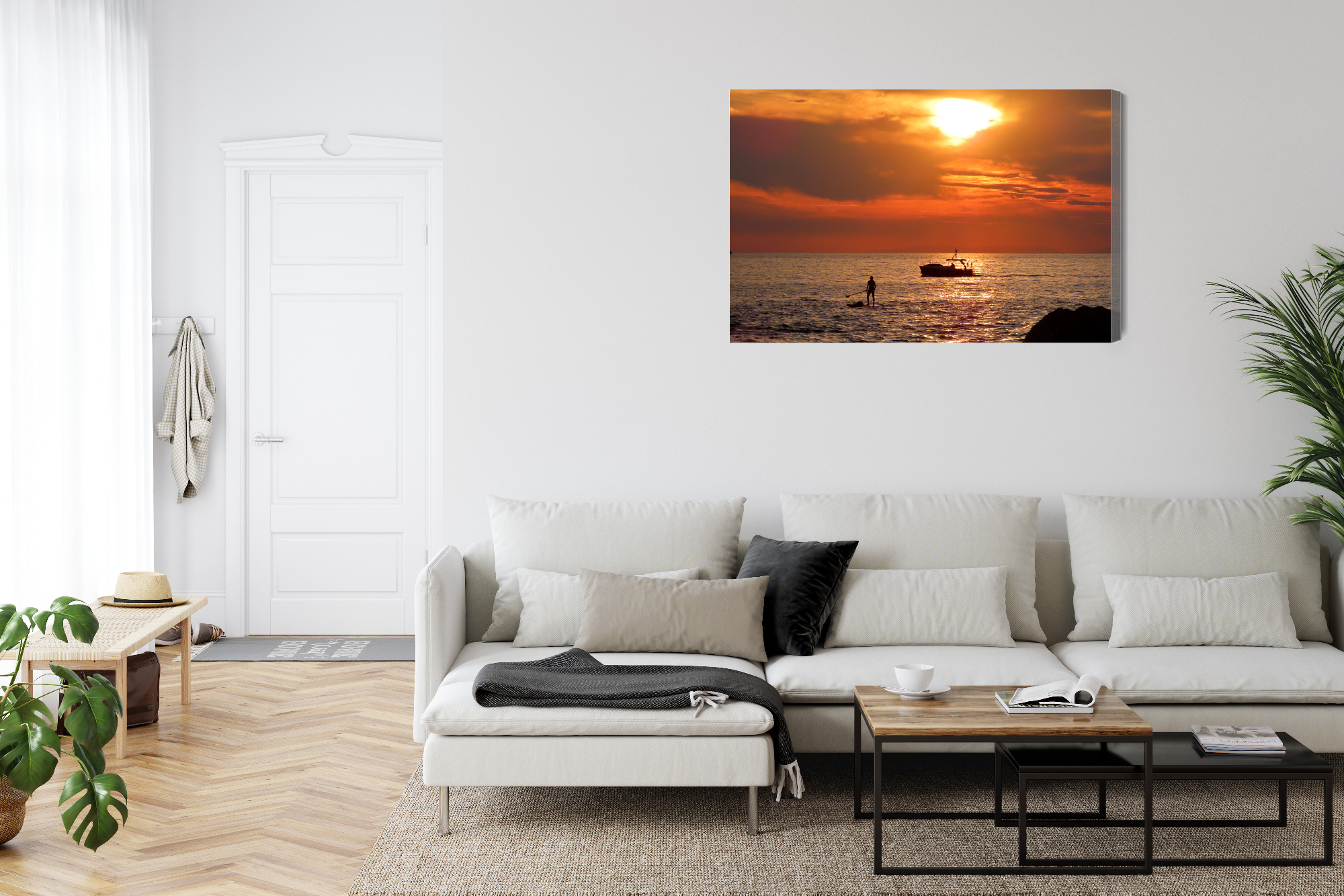 Modern Canvas Print: Paddleboard & Boat at Sunset – for living room & bedroom - Image 8