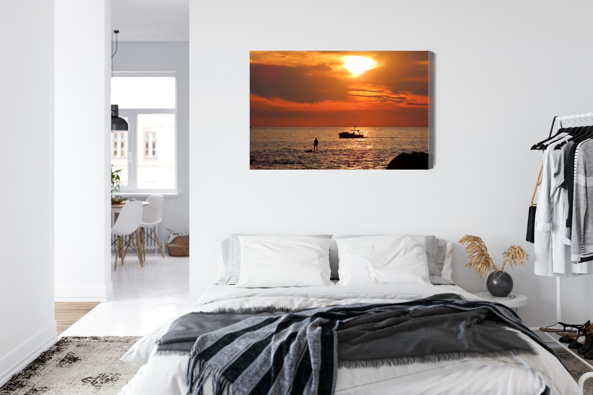 Modern Canvas Print: Paddleboard & Boat at Sunset – for living room & bedroom - Image 9