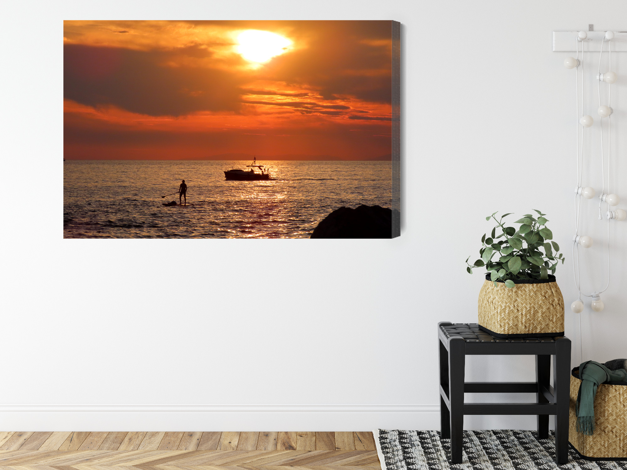 Modern Canvas Print: Paddleboard & Boat at Sunset – for living room & bedroom - Image 10
