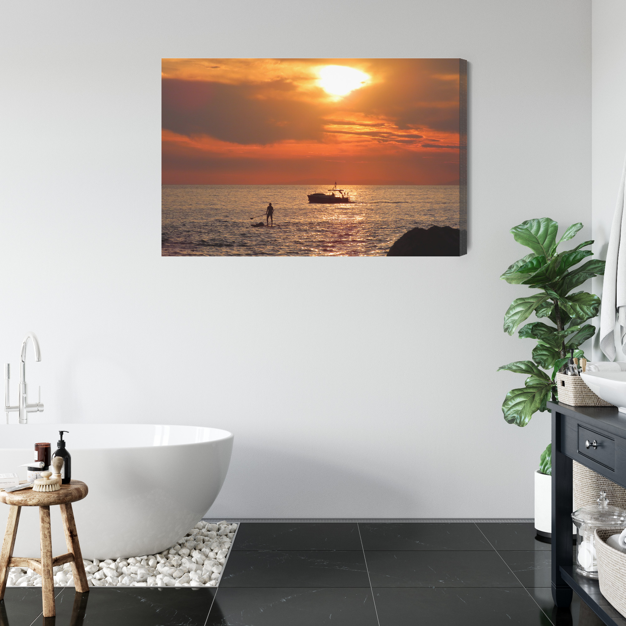 Modern Canvas Print: Paddleboard & Boat at Sunset – for living room & bedroom - Image 7