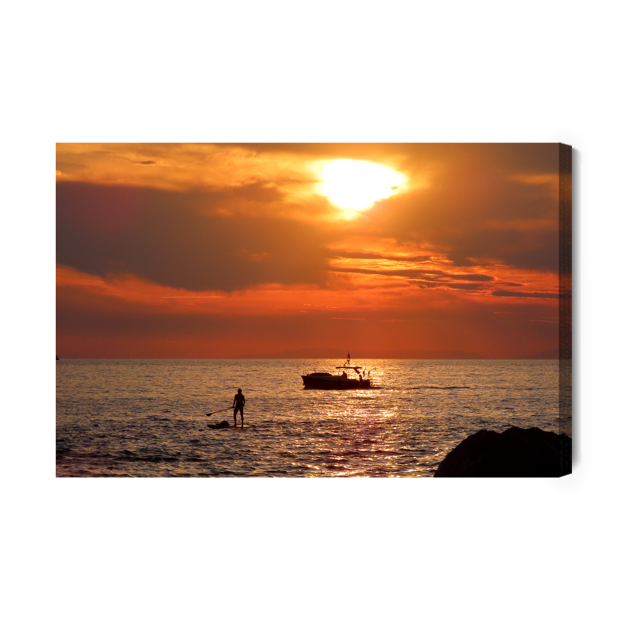 Modern Canvas Print: Paddleboard & Boat at Sunset – for living room & bedroom - Image 2