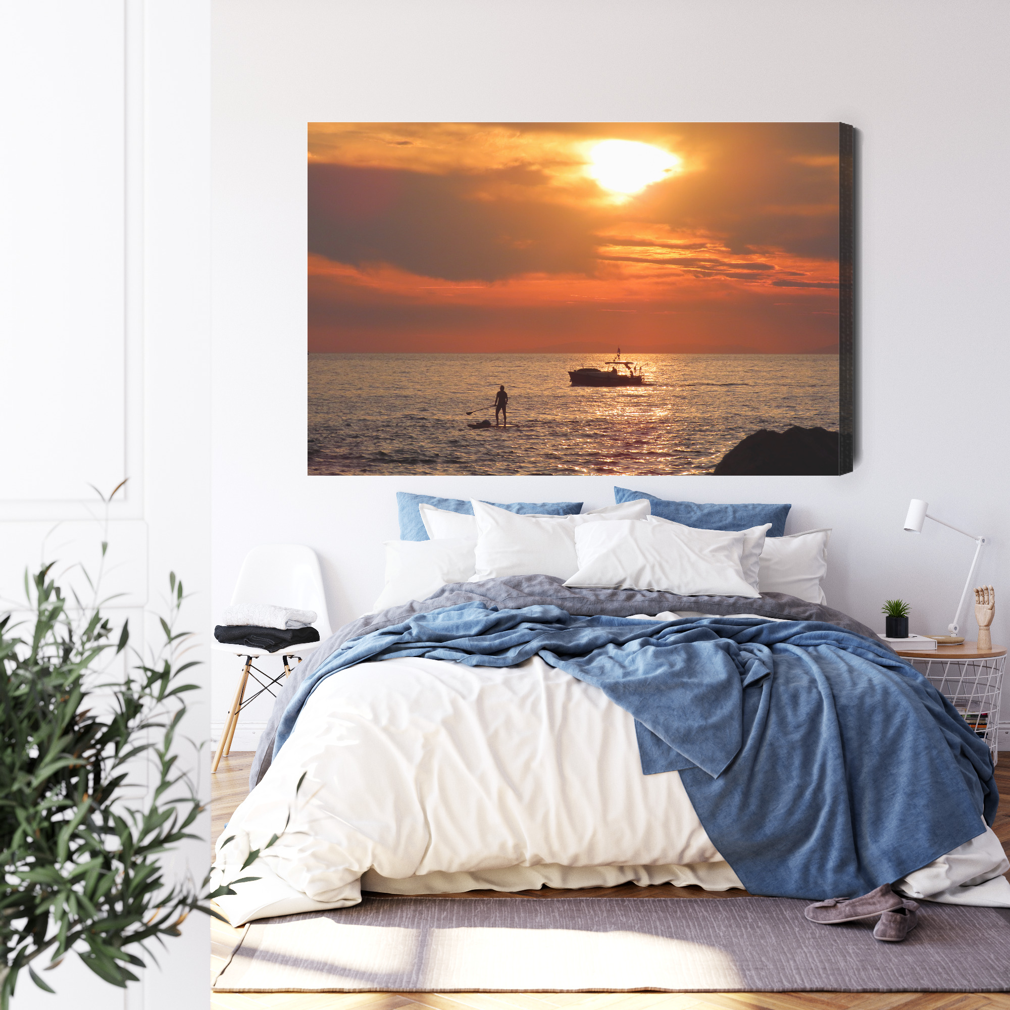 Modern Canvas Print: Paddleboard & Boat at Sunset – for living room & bedroom - Image 5