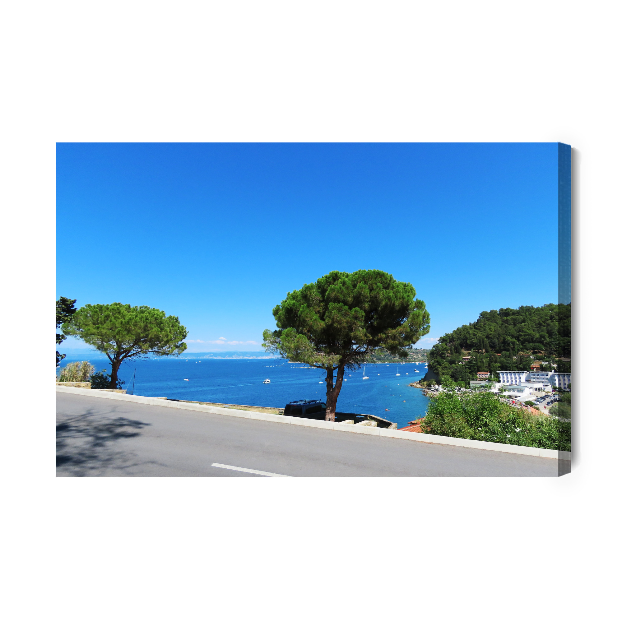 Canvas Print: Pines above an Azure Bay – sails and light for living room and office - Image 2