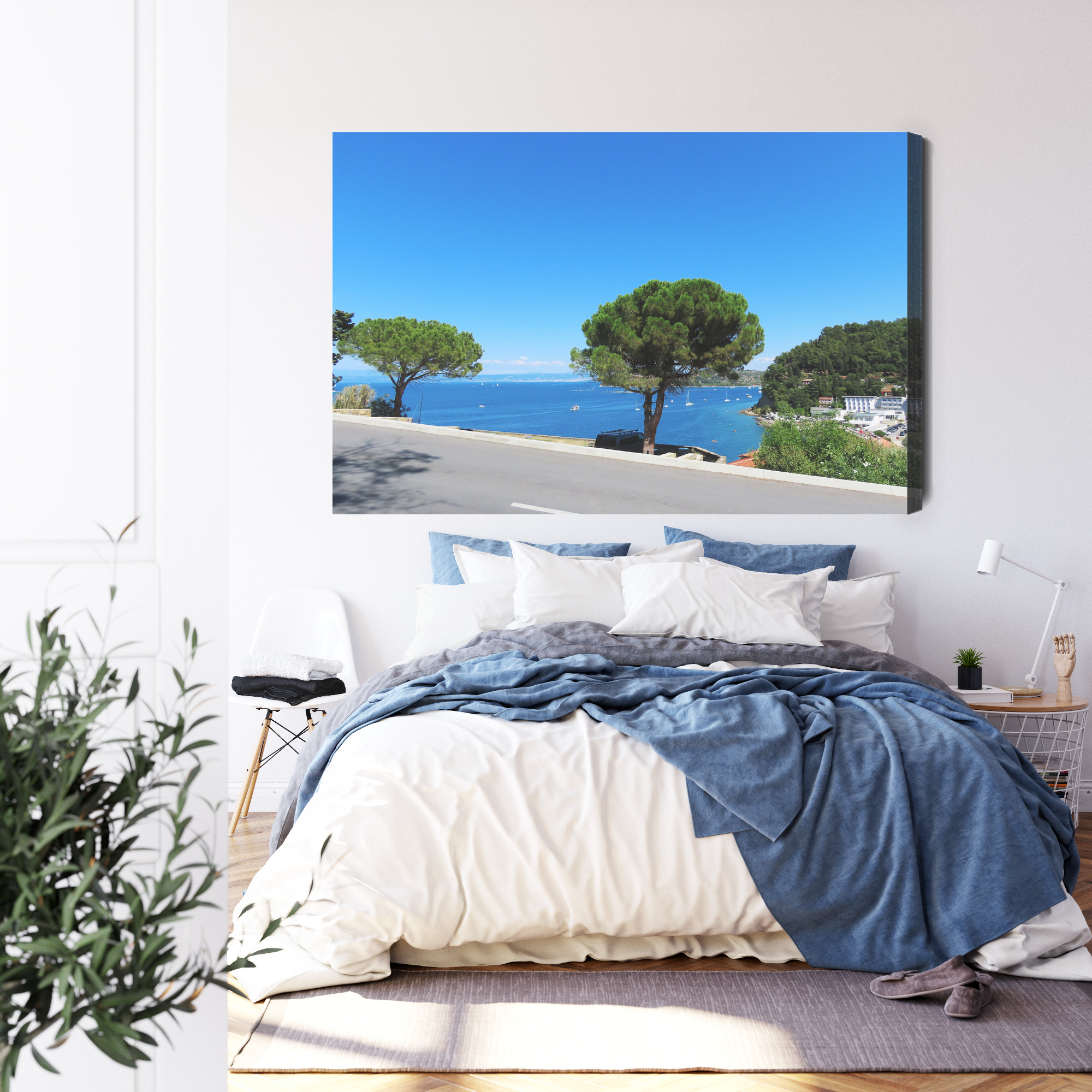 Canvas Print: Pines above an Azure Bay – sails and light for living room and office - Image 3