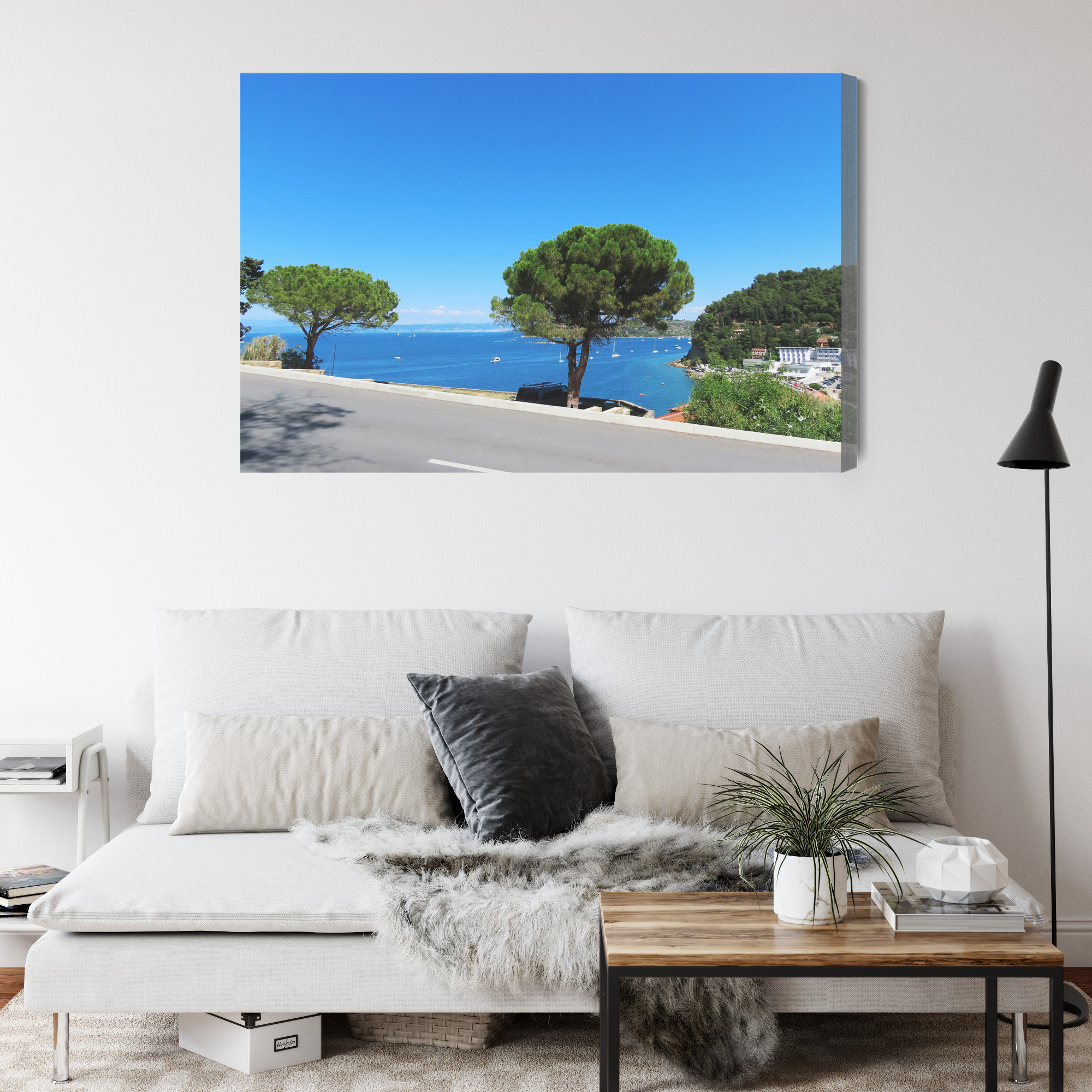 Canvas Print: Pines above an Azure Bay – sails and light for living room and office - Image 4