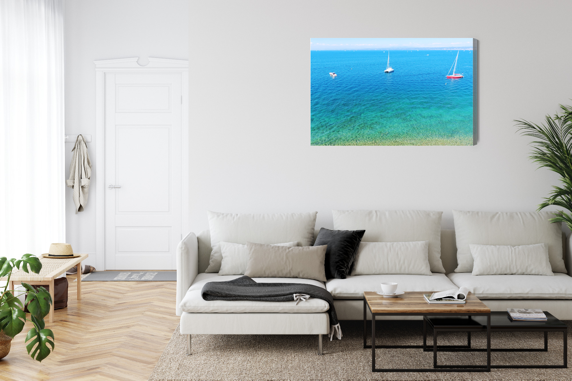 Modern Canvas Print: Turquoise Sea with Sailboats – ideal for living room and office - Image 7