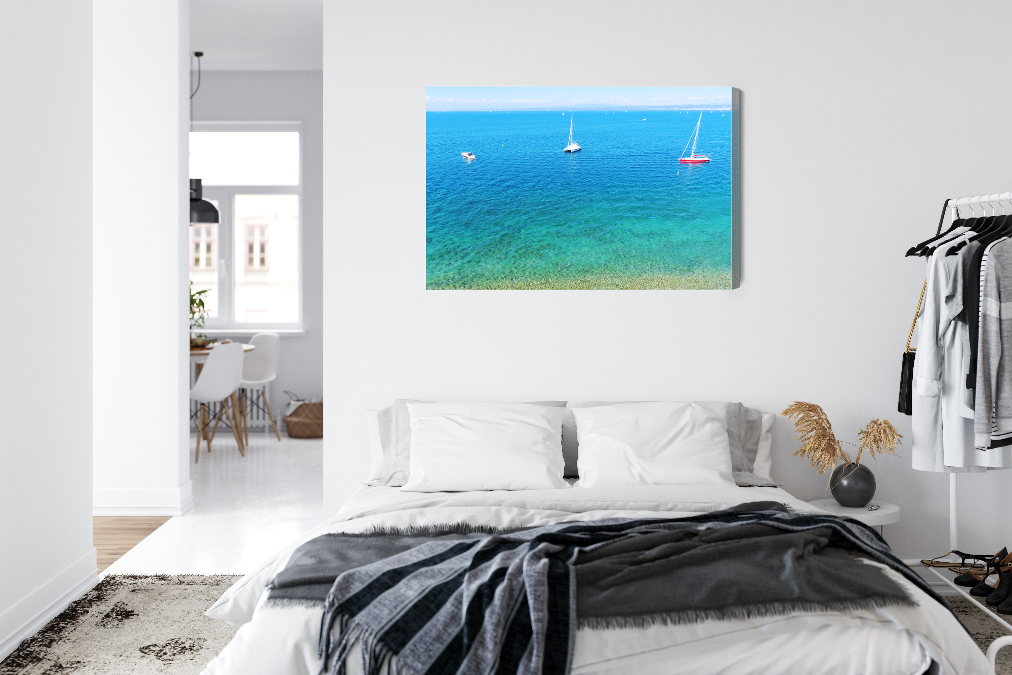 Modern Canvas Print: Turquoise Sea with Sailboats – ideal for living room and office - Image 8