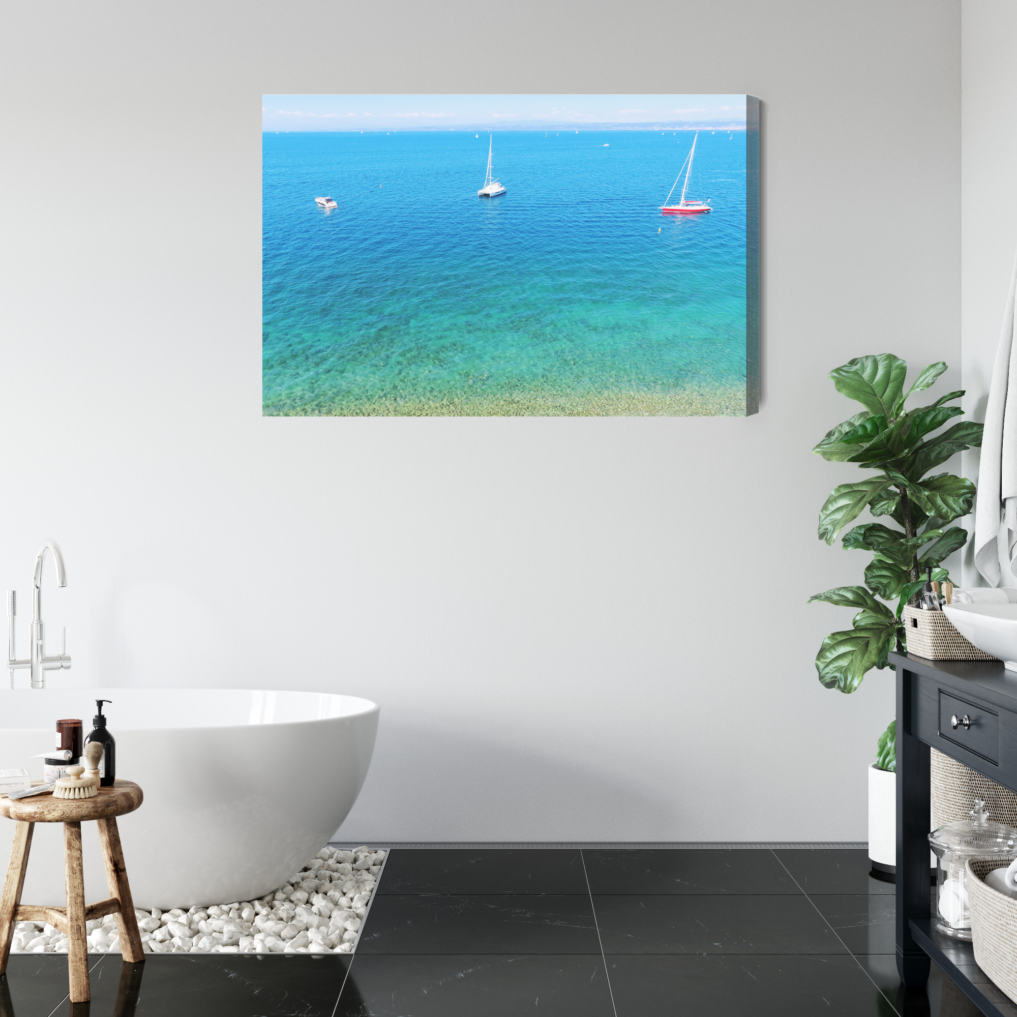 Modern Canvas Print: Turquoise Sea with Sailboats – ideal for living room and office - Image 6