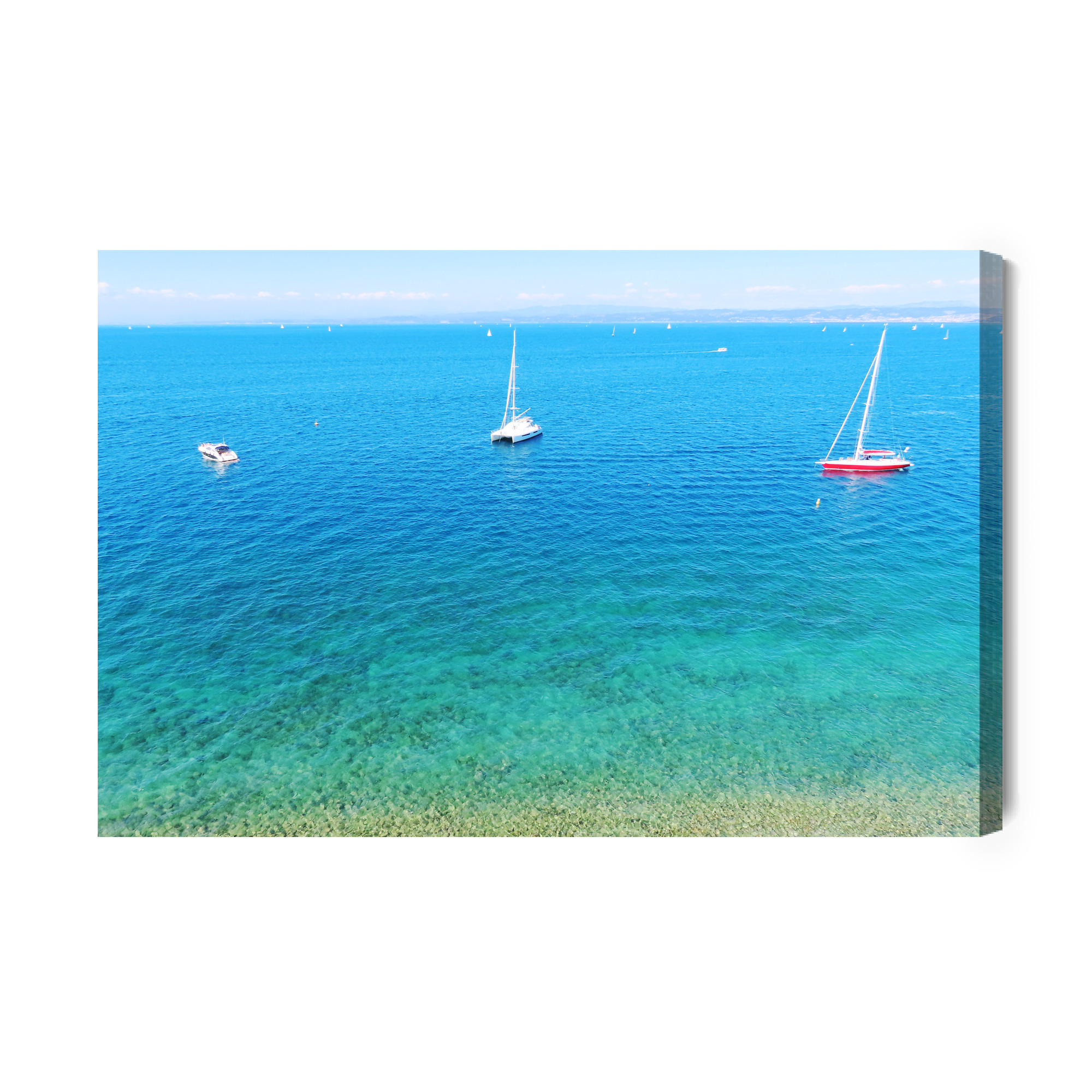 Modern Canvas Print: Turquoise Sea with Sailboats – ideal for living room and office - Image 2