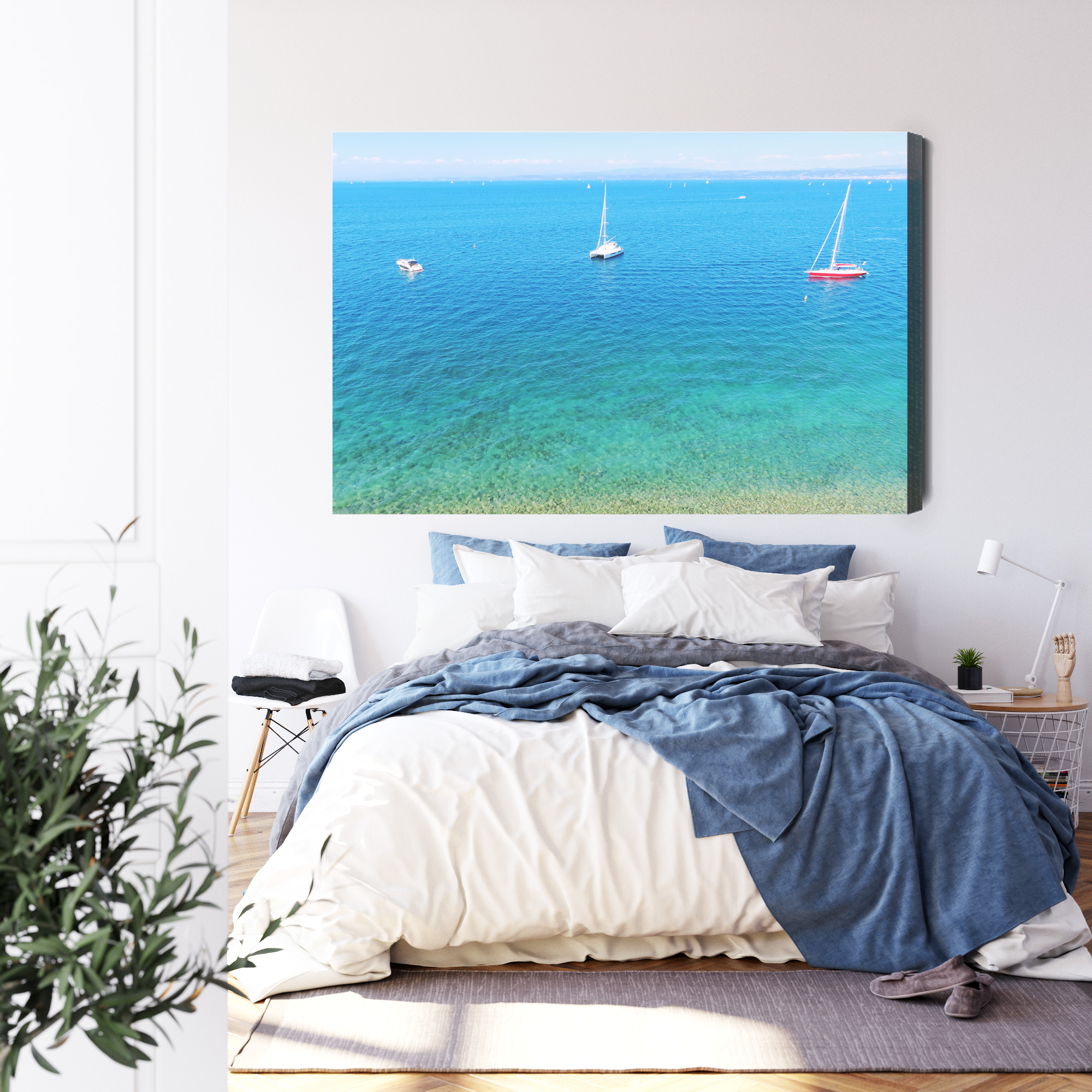 Modern Canvas Print: Turquoise Sea with Sailboats – ideal for living room and office - Image 4