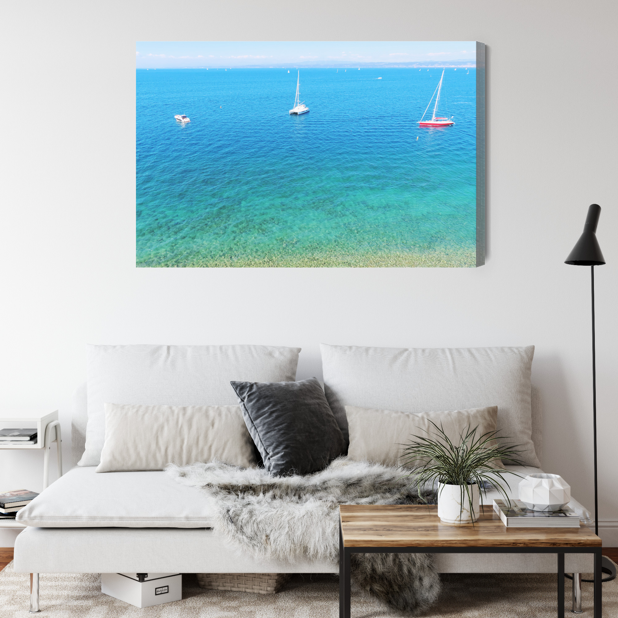 Modern Canvas Print: Turquoise Sea with Sailboats – ideal for living room and office - Image 5