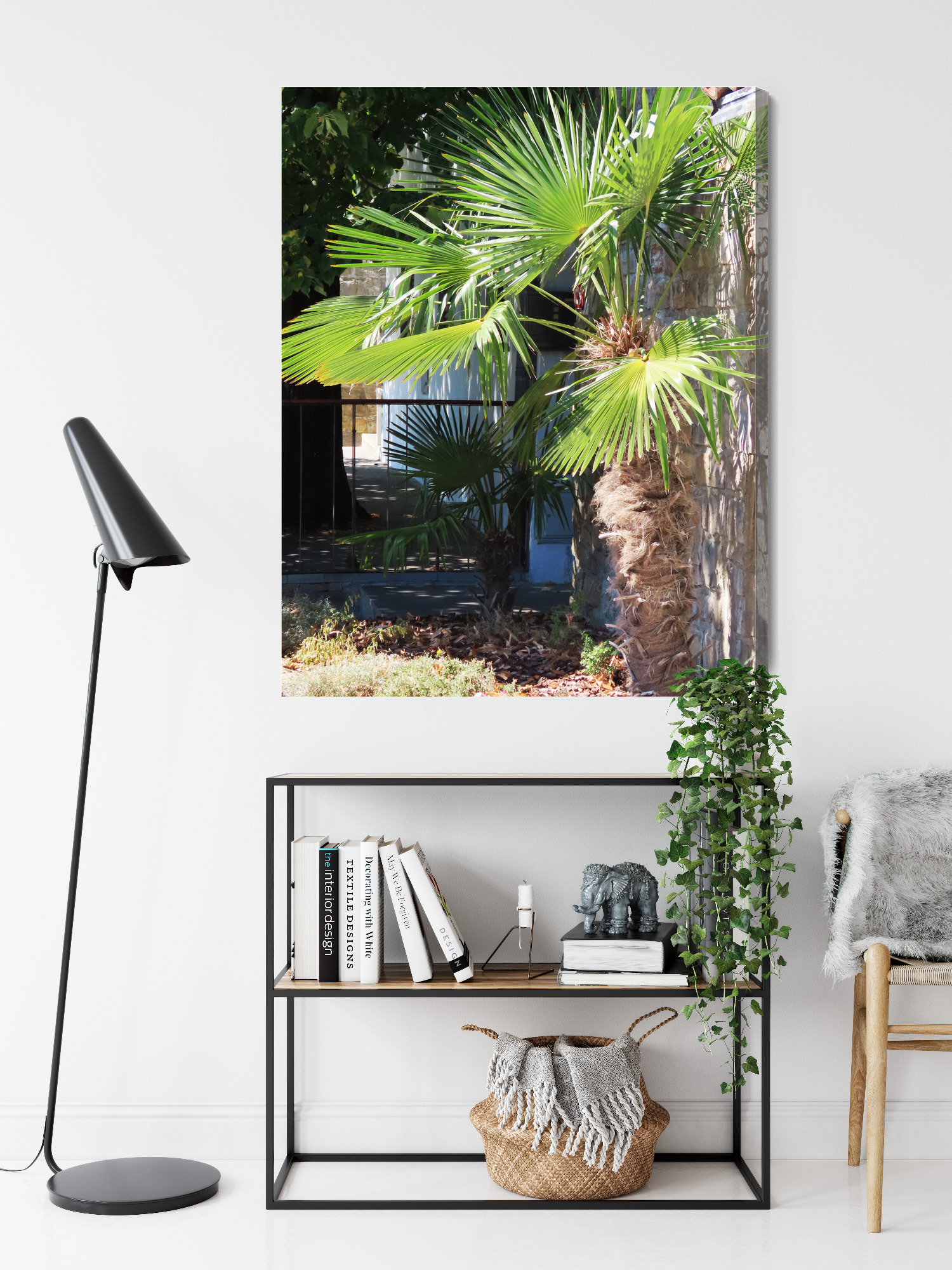 Tropical Palm by a Stone Wall – canvas print for living room - Image 10