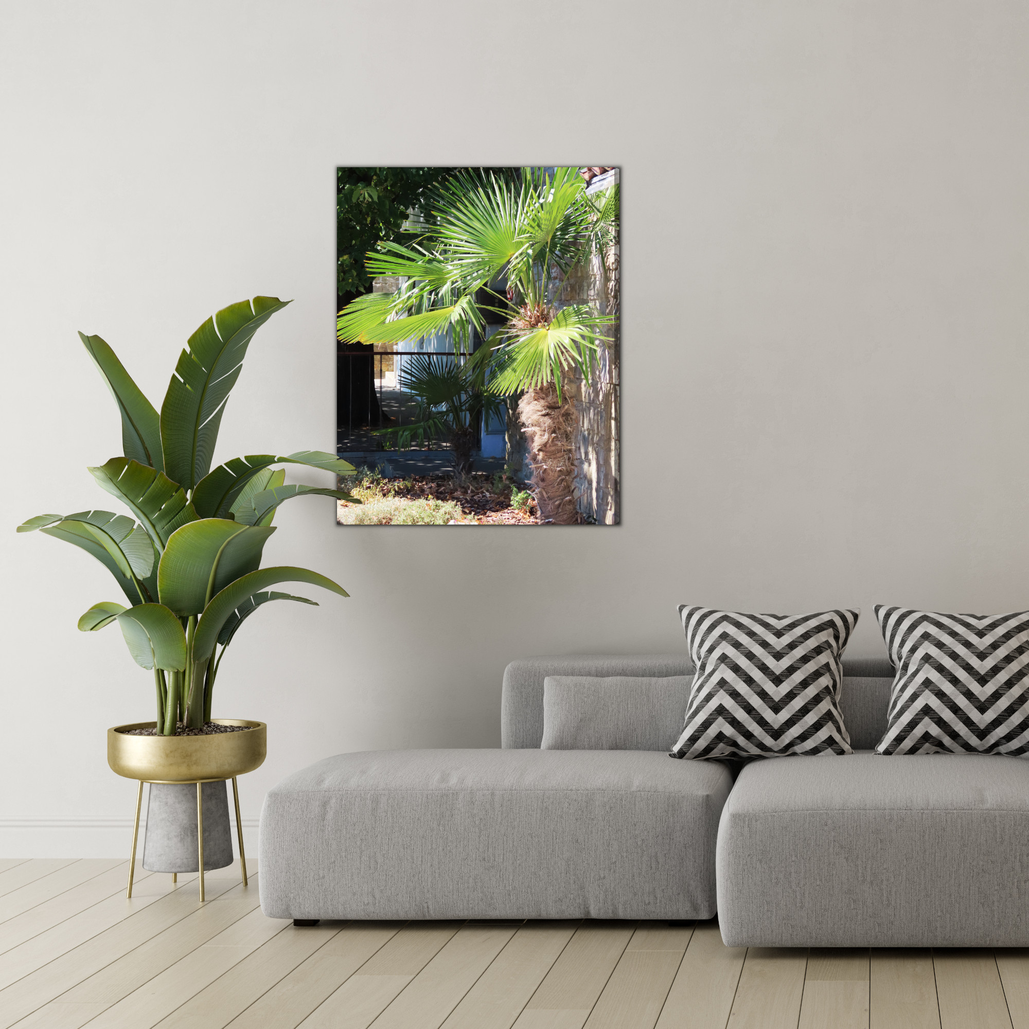 Tropical Palm by a Stone Wall – canvas print for living room - Image 3