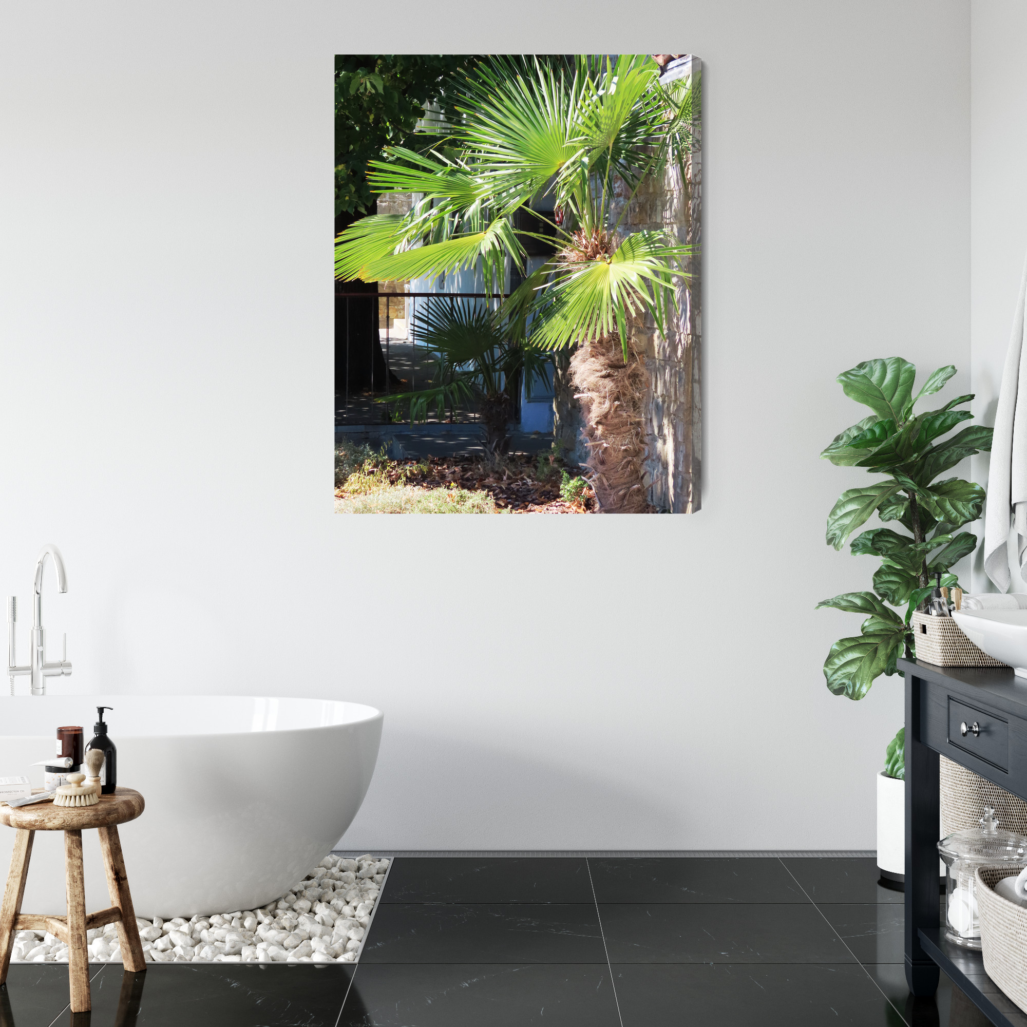 Tropical Palm by a Stone Wall – canvas print for living room - Image 6
