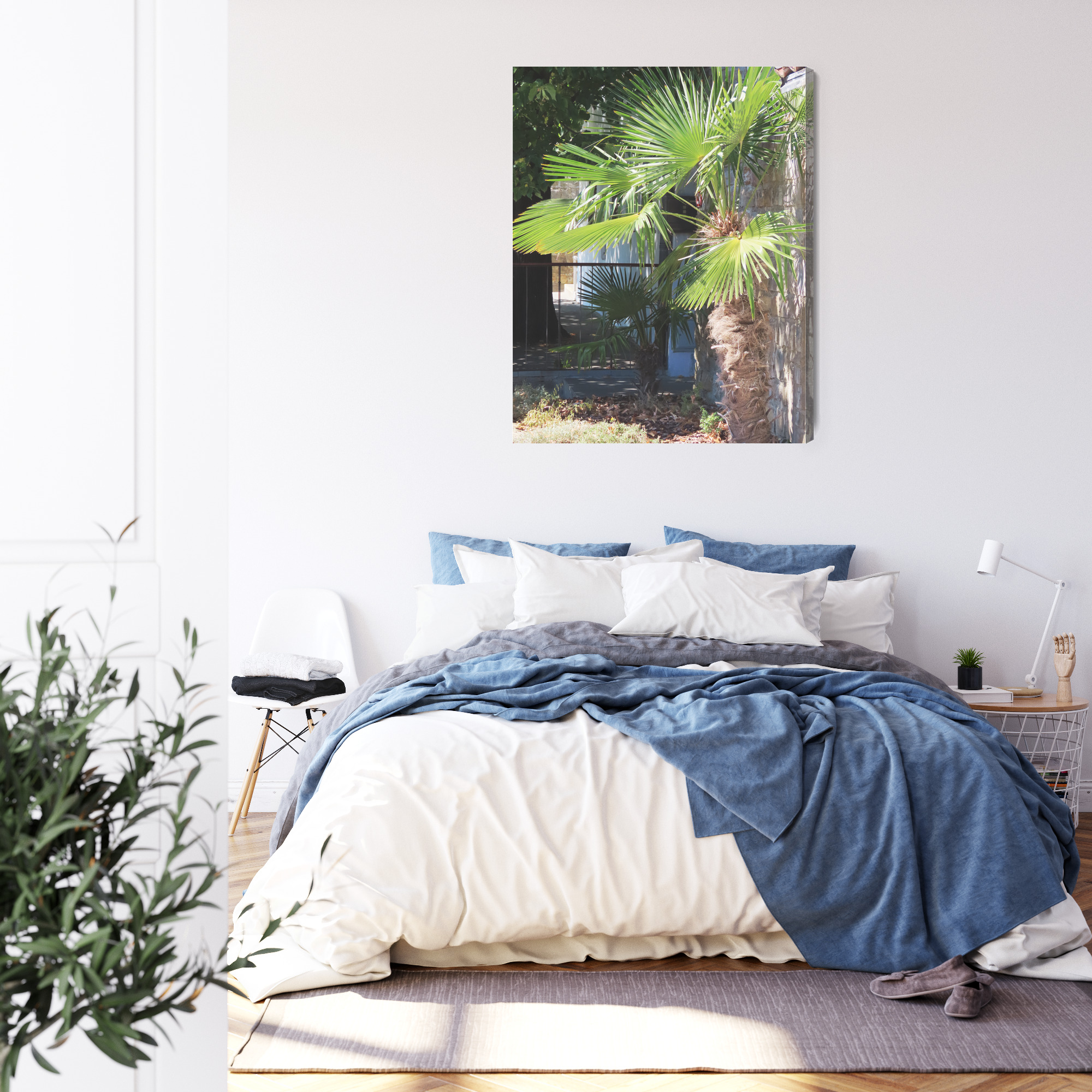 Tropical Palm by a Stone Wall – canvas print for living room - Image 4