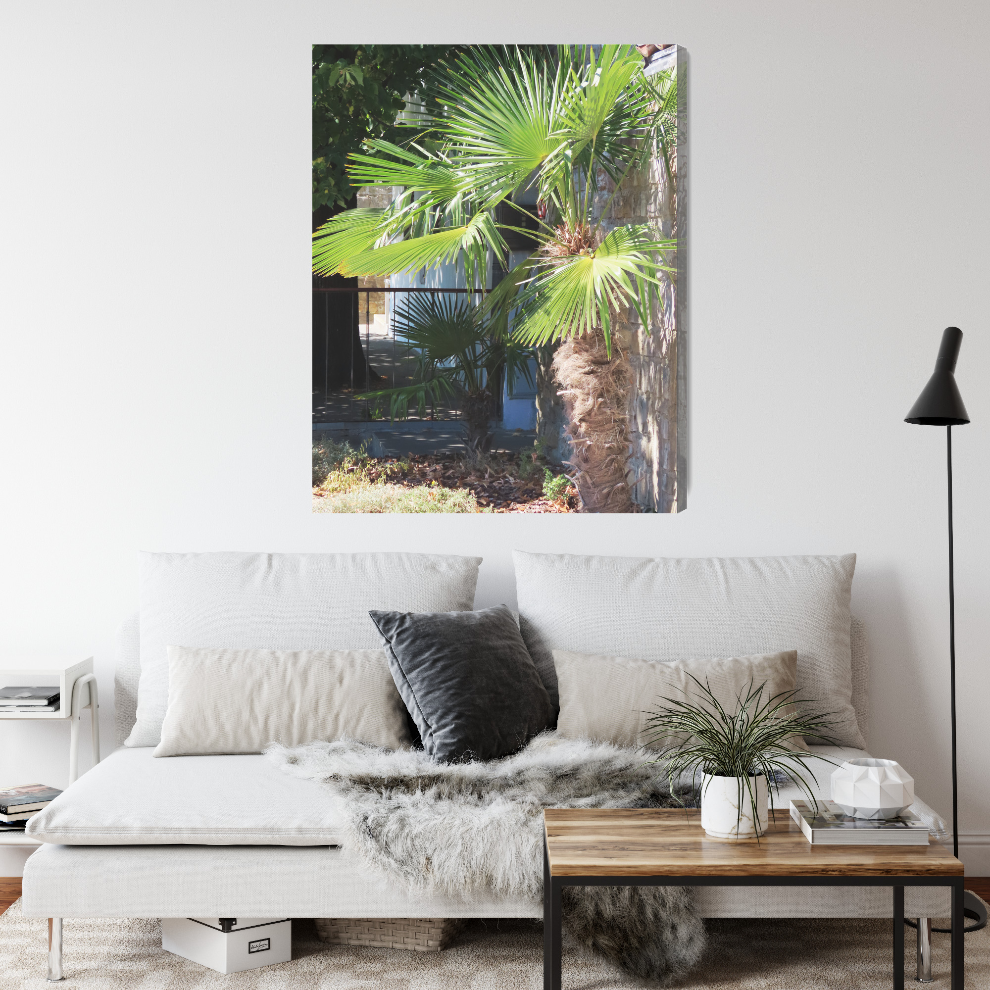 Tropical Palm by a Stone Wall – canvas print for living room - Image 5