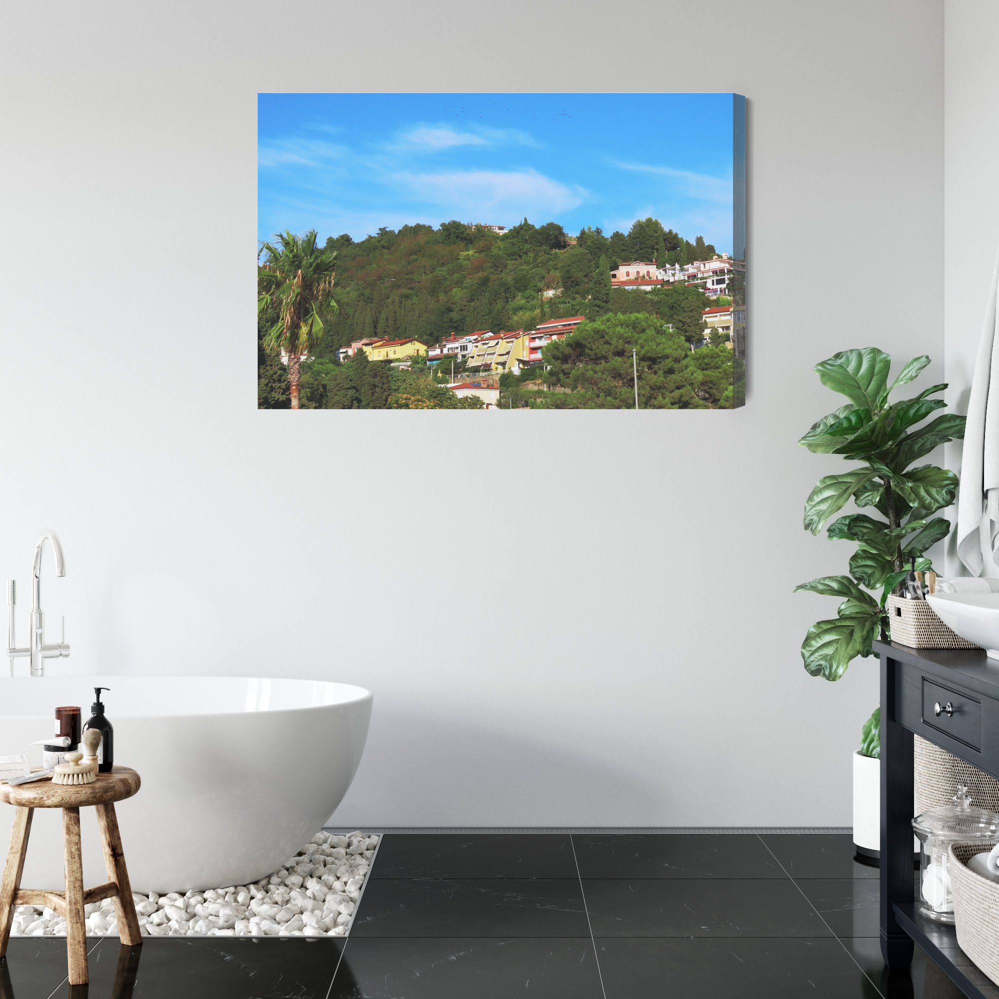 Mediterranean Canvas Print: Green Hillside & Houses – for living room & office - Image 6