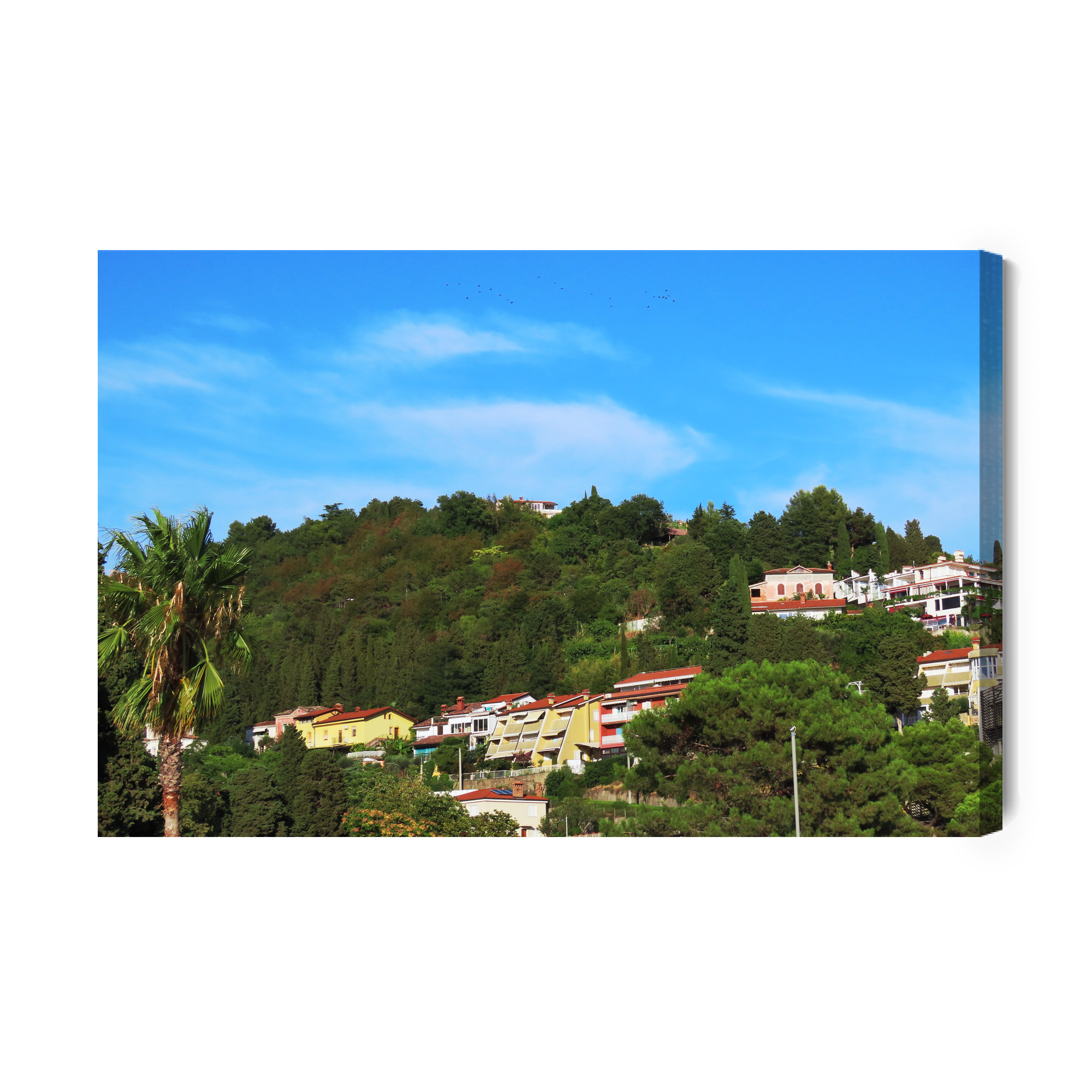 Mediterranean Canvas Print: Green Hillside & Houses – for living room & office - Image 2