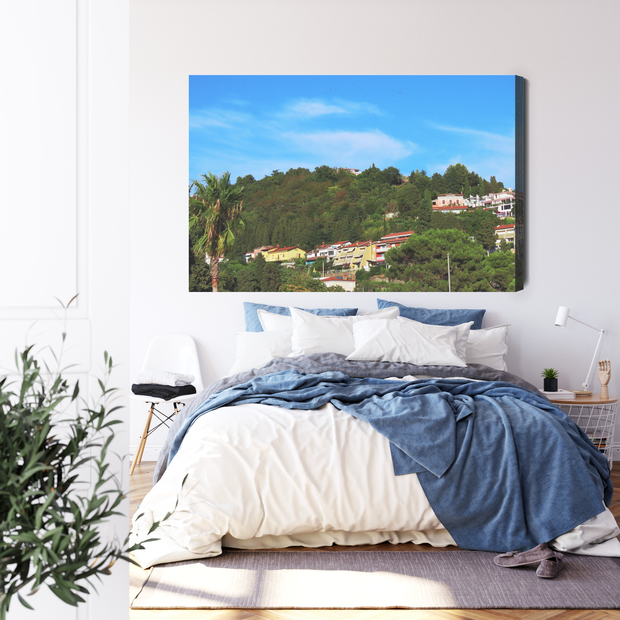 Mediterranean Canvas Print: Green Hillside & Houses – for living room & office - Image 4