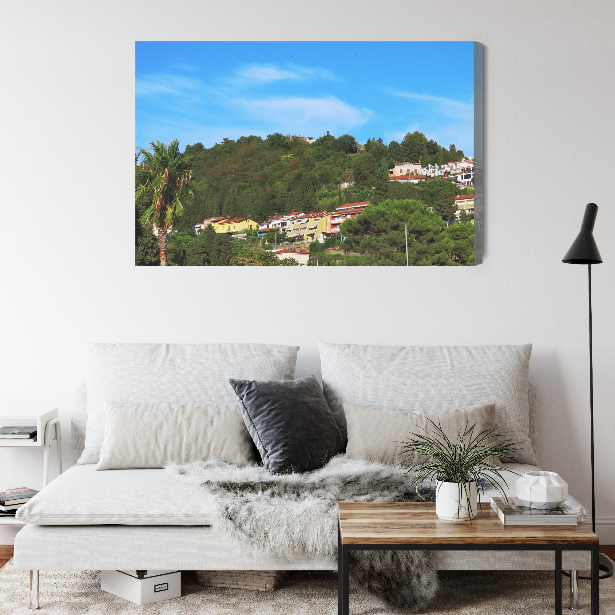 Mediterranean Canvas Print: Green Hillside & Houses – for living room & office - Image 5