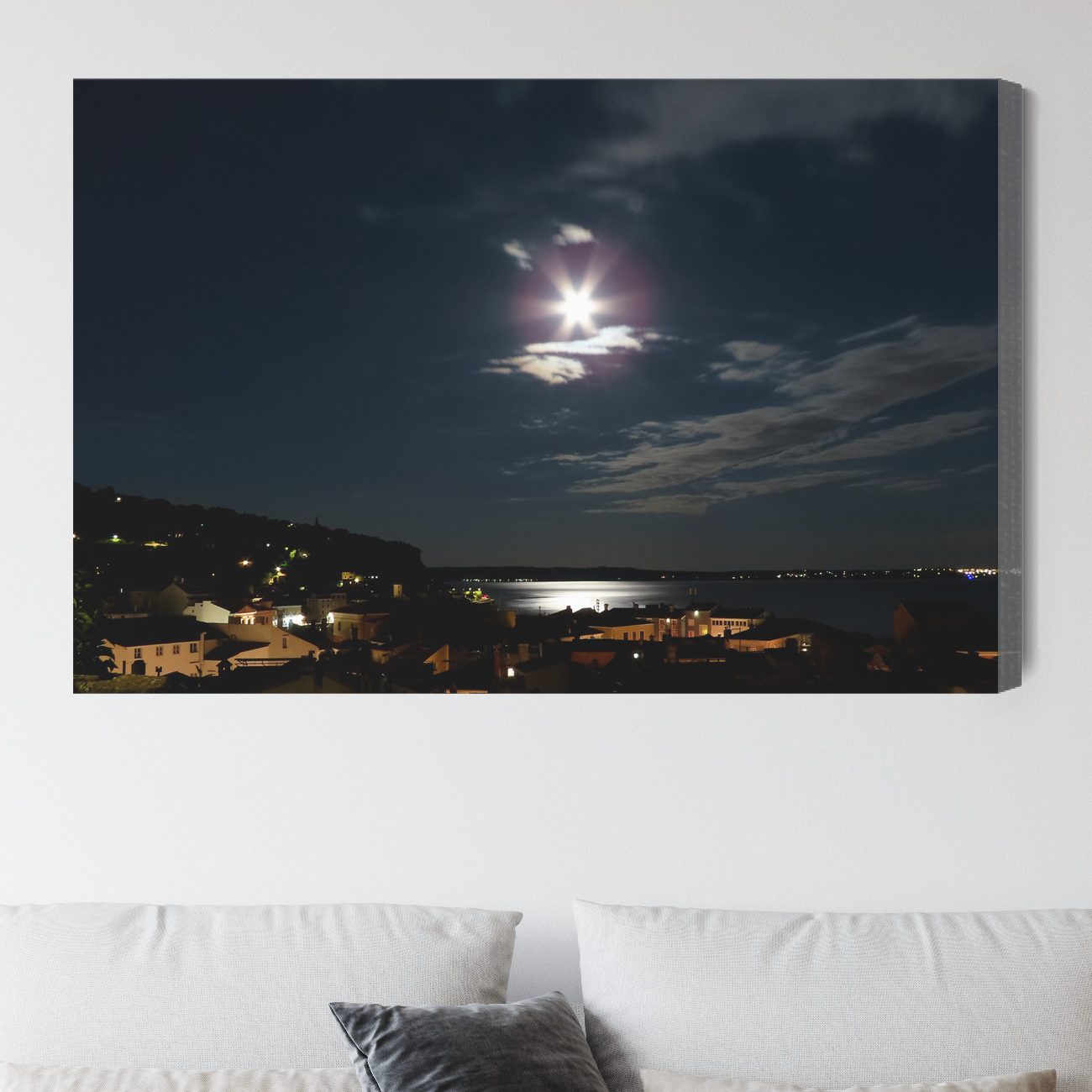 Modern Canvas Print: Moonlit Bay Night – ideal for living room and office