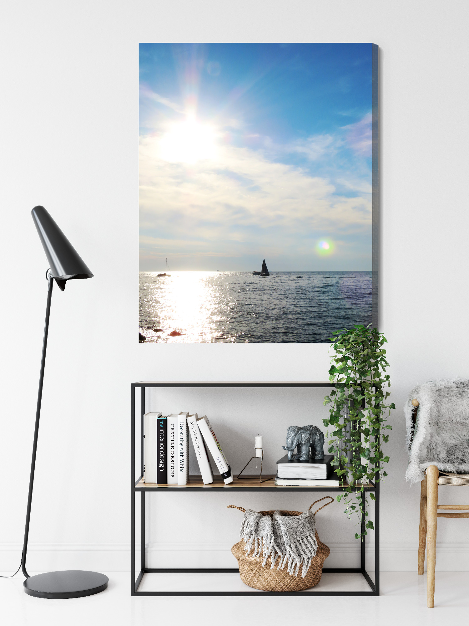 Minimalist Canvas Print: Sunlit Sea with Sailboats – for living room & office - Image 9