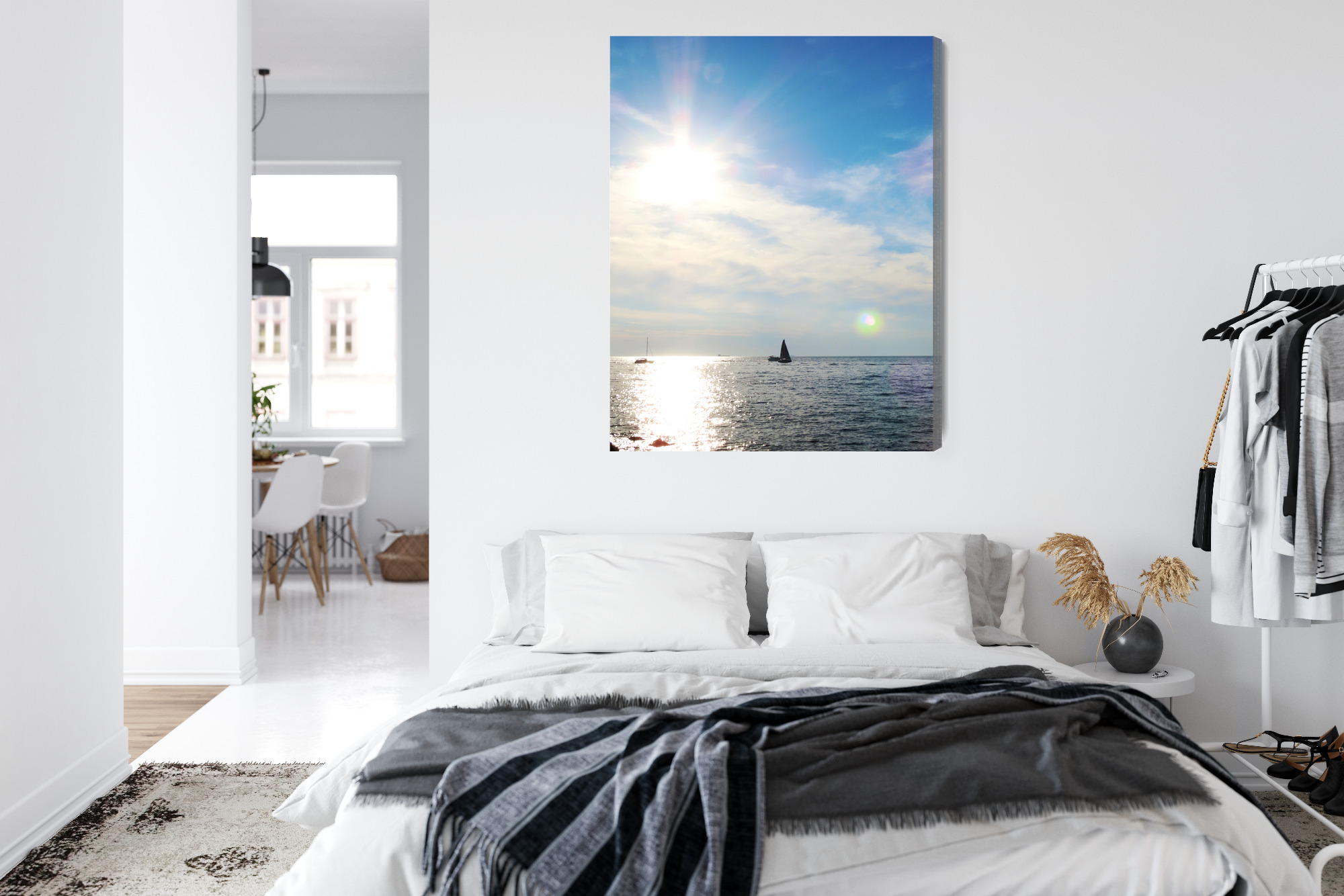Minimalist Canvas Print: Sunlit Sea with Sailboats – for living room & office - Image 7