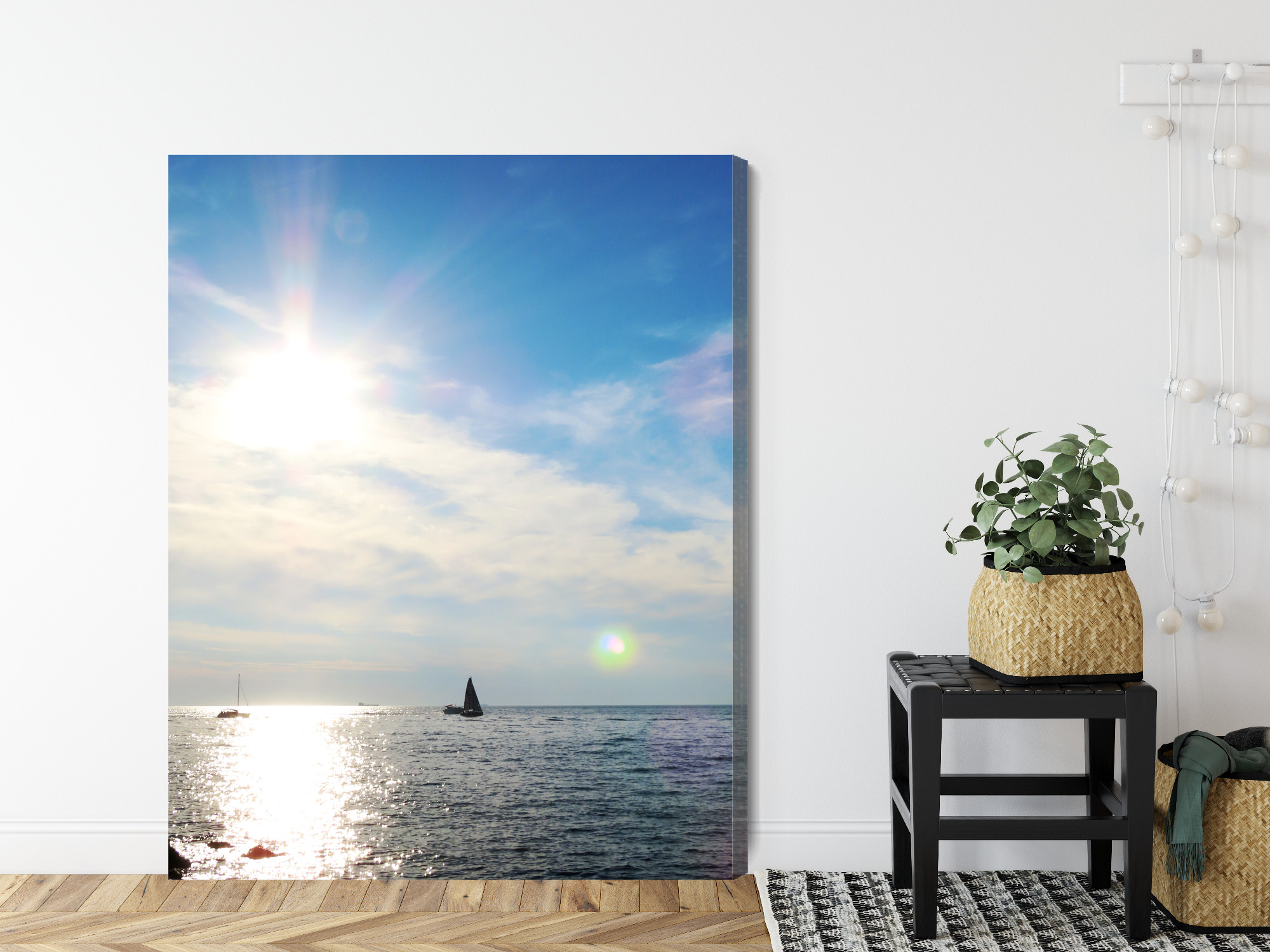Minimalist Canvas Print: Sunlit Sea with Sailboats – for living room & office - Image 8