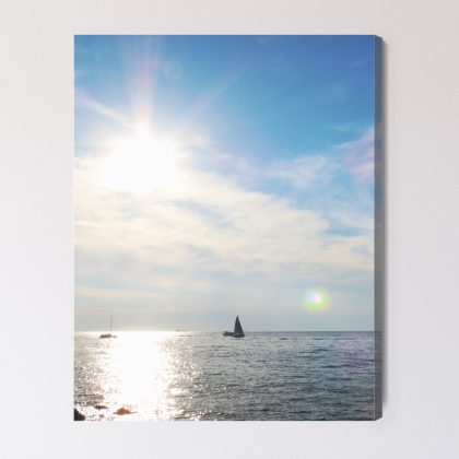 Minimalist Canvas Print: Sunlit Sea with Sailboats – for living room & office