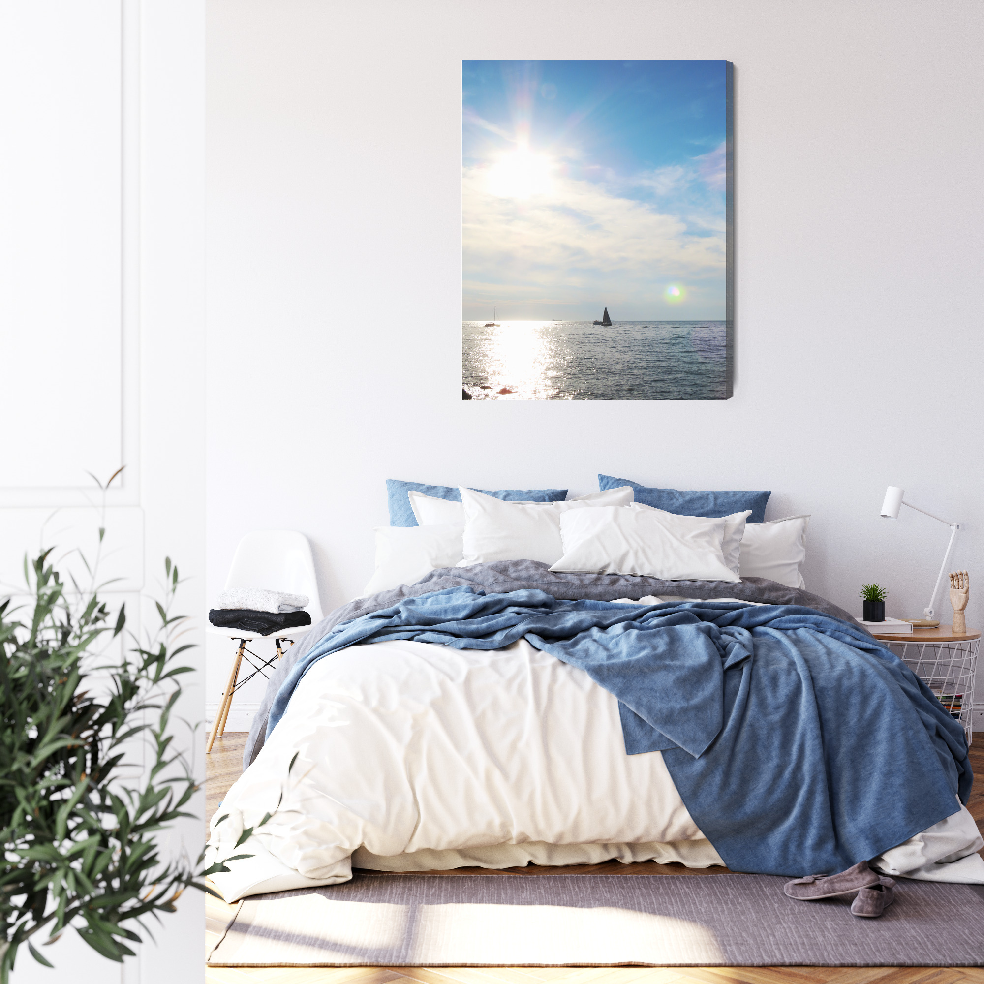 Minimalist Canvas Print: Sunlit Sea with Sailboats – for living room & office - Image 3