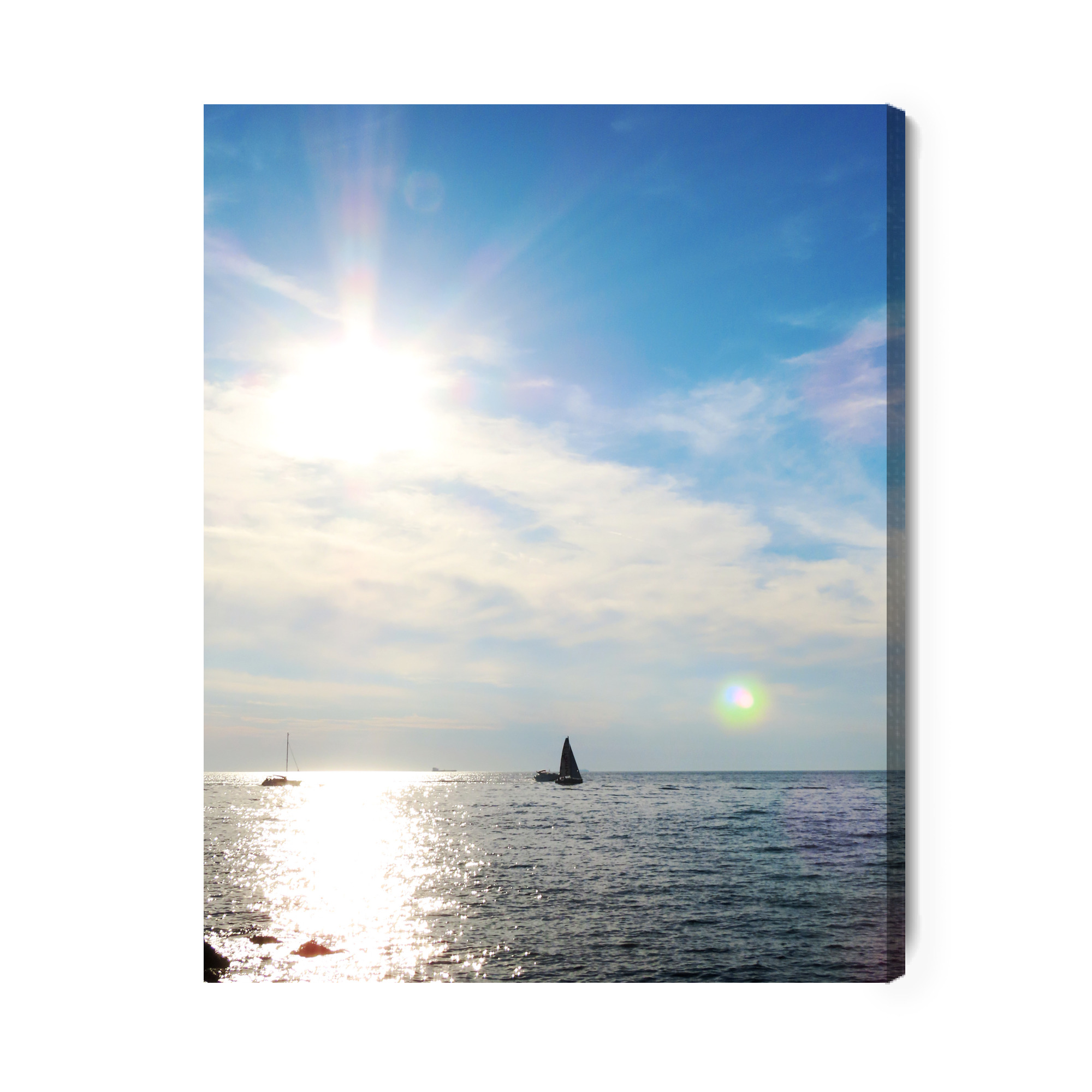 Minimalist Canvas Print: Sunlit Sea with Sailboats – for living room & office - Image 2