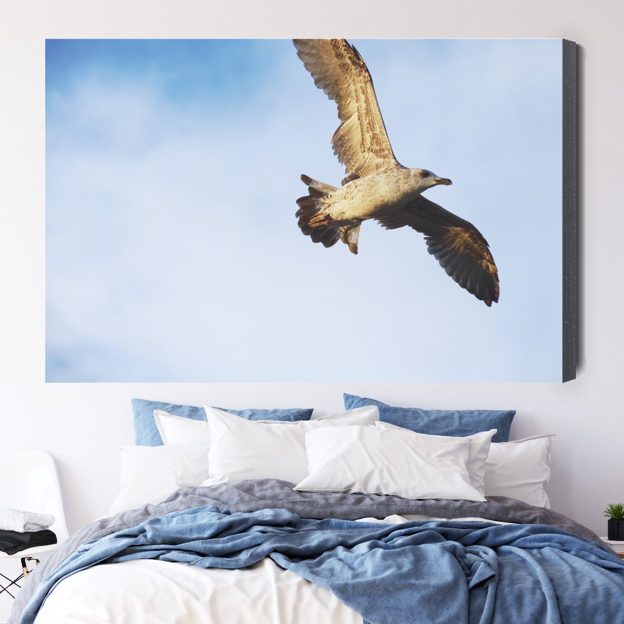 Dynamic Canvas Print: Seagull in Flight Against the Sky – for living room & office