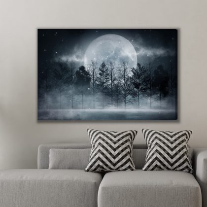 Canvas Print Moon Over a Misty Forest