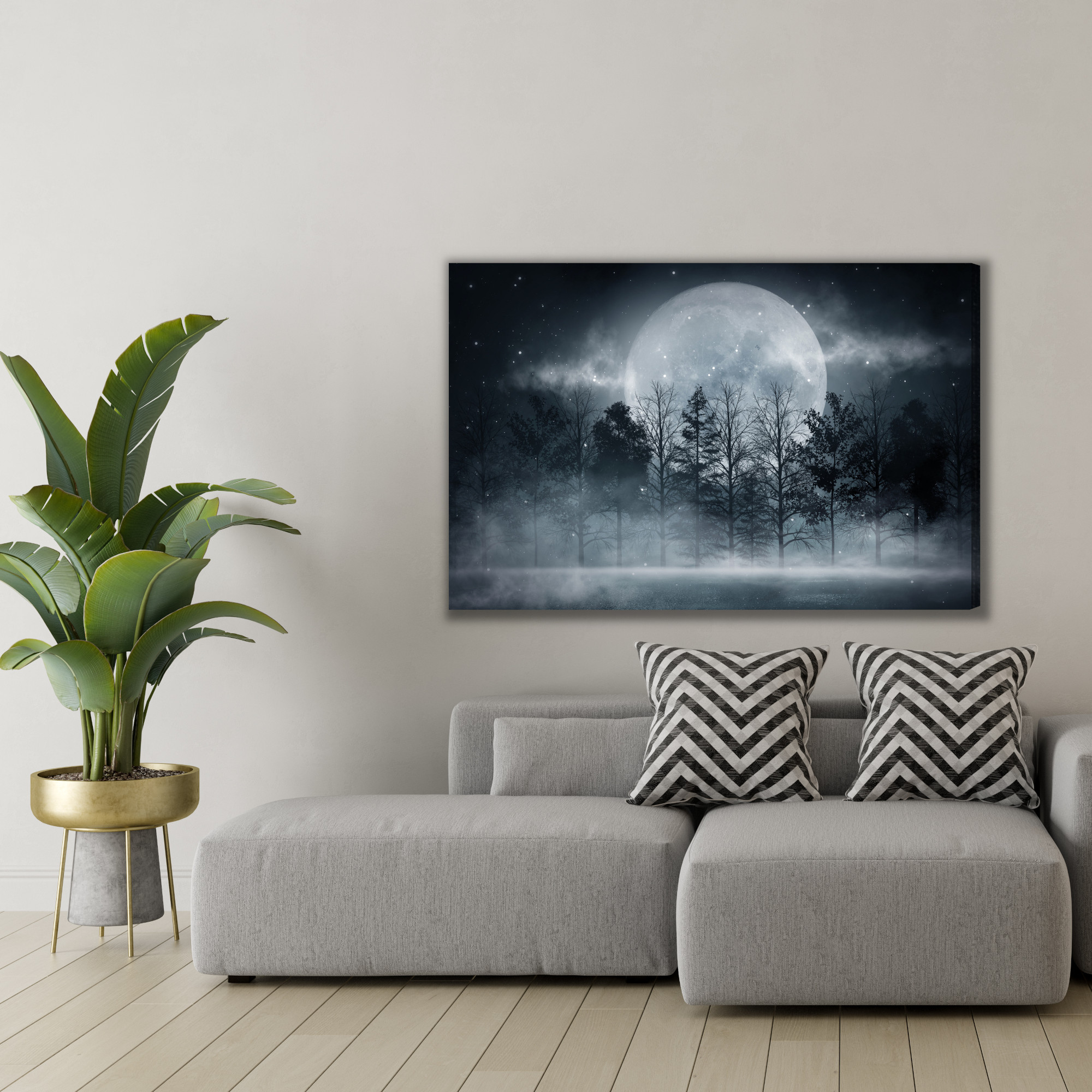 Obraz na plátně Měsíc nad mlhavým lesem - Image 3