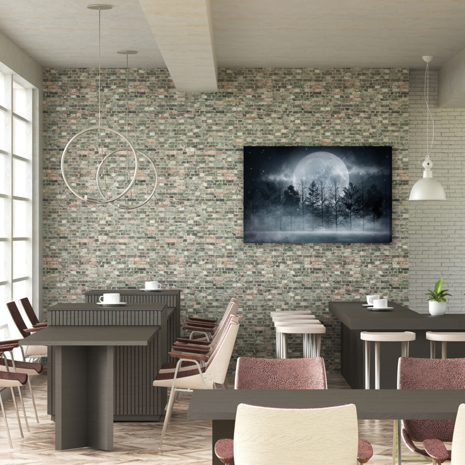 Obraz na plátně Měsíc nad mlhavým lesem - Image 4