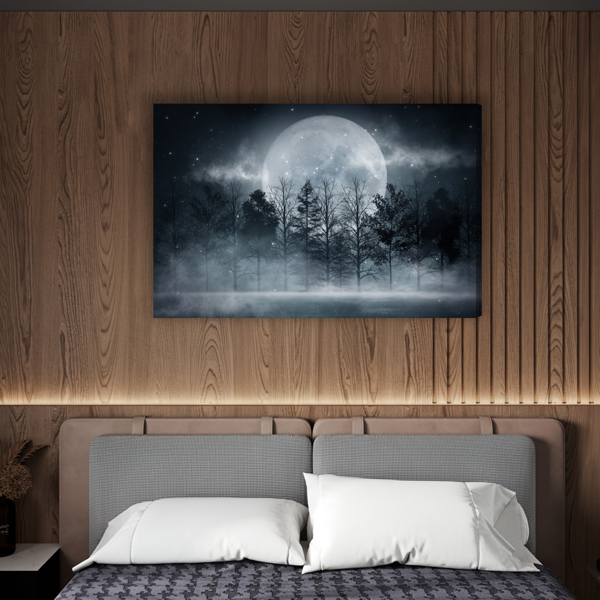 Obraz na plátně Měsíc nad mlhavým lesem - Image 6