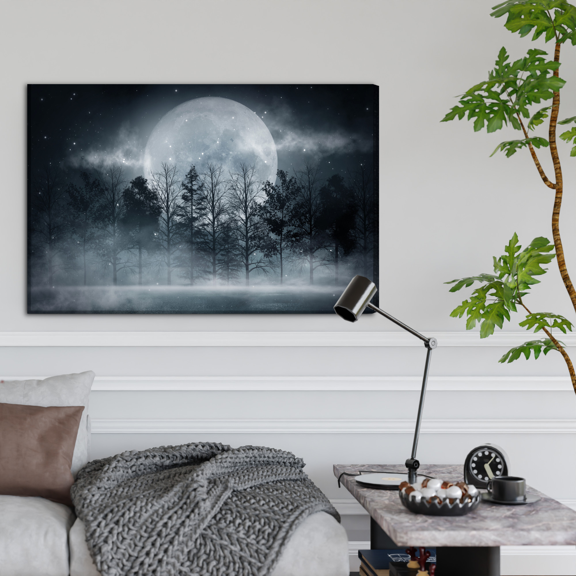 Obraz na plátně Měsíc nad mlhavým lesem - Image 5