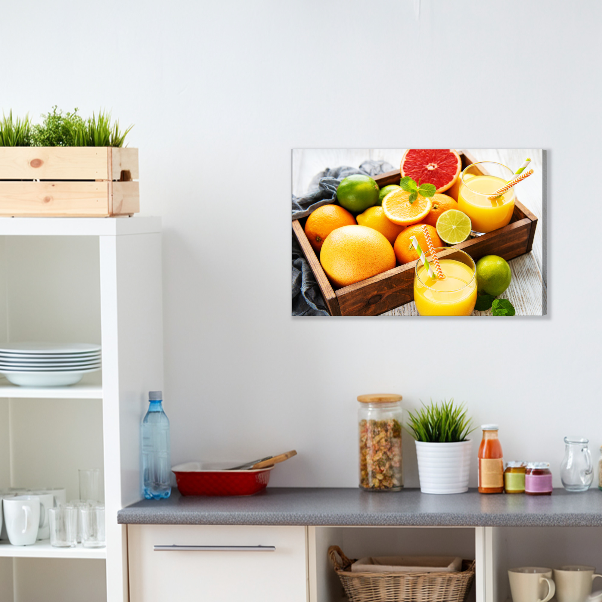 Juicy Citrus in a Wooden Crate – Colourful Canvas Print for the Kitchen - Image 4